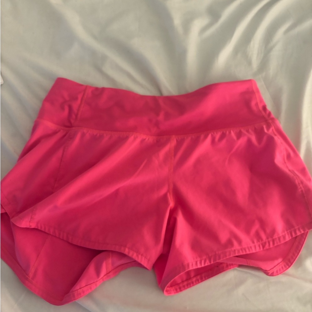 Lululemon neon pink speed up shorts size 4, tall
